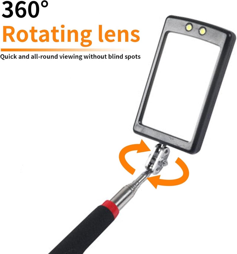 VortecSys Extendable Inspection Mirror, 360-Degree Rotation LED Inspection Mirror Telescoping, Telescoping Mirror for Mechanic Checking Vehicle and Extra Viewing - Image 5